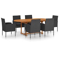 7-piece garden dining set polyrattan black, 3070776 - Garden Furniture