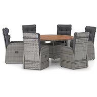 7-piece garden dining set with cushions polyrattan grey, 3059353 - Garden Furniture