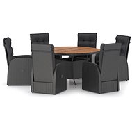 7-piece garden dining set with cushions polyrattan black, 3059355 - Garden Furniture