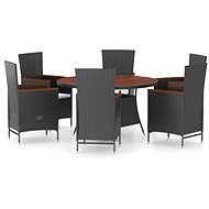 7-piece garden dining set with cushions polyrattan black, 3059359 - Garden Furniture