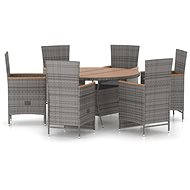 7-piece garden dining set with cushions polyrattan grey, 3059361 - Garden Furniture