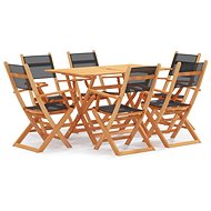 7-piece garden dining set black solid eucalyptus wood, 3086959 - Garden Furniture