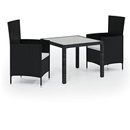 3-piece garden dining set with cushions polyrattan black, 3094825 - Garden Furniture
