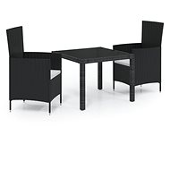 3-piece garden dining set with cushions polyrattan black, 3094841 - Garden Furniture