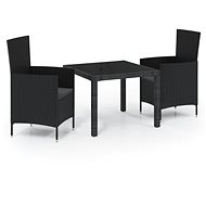 3-piece garden dining set with cushions polyrattan black, 3094849 - Garden Furniture