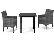 3-piece garden dining set with cushions polyrattan grey , 3094979 - Garden Furniture