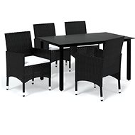5-piece garden dining set with cushions polyrattan black , 3094975 - Garden Furniture