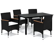 5-piece garden dining set with cushions polyrattan black , 3094999 - Garden Furniture