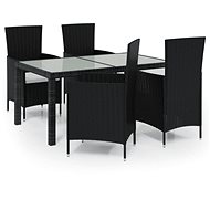 5-piece garden dining set with cushions polyrattan black, 3094827 - Garden Furniture