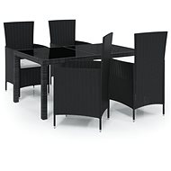 5-piece garden dining set with cushions polyrattan black, 3094843 - Garden Furniture
