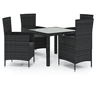 5-piece garden dining set with cushions polyrattan black, 3094866 - Garden Furniture