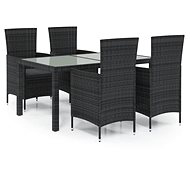 5-piece garden dining set with cushions polyrattan black, 3094867 - Garden Furniture