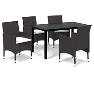 5-piece garden dining set with cushions polyrattan brown , 3094993 - Garden Furniture