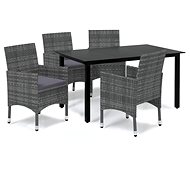5-piece garden dining set with cushions polyrattan grey , 3094981 - Garden Furniture