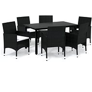 7-piece garden dining set with cushions polyrattan black , 3094976 - Garden Furniture