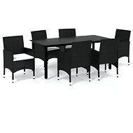 7-piece garden dining set with cushions polyrattan black , 3094977 - Garden Furniture