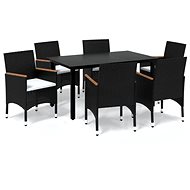 7-piece garden dining set with cushions polyrattan black , 3095000 - Garden Furniture