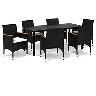 7-piece garden dining set with cushions polyrattan black , 3095001 - Garden Furniture