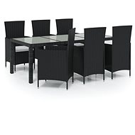7-piece garden dining set with cushions polyrattan black, 3094829 - Garden Furniture