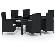 7-piece garden dining set with cushions polyrattan black, 3094844 - Garden Furniture