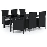 7-piece garden dining set with cushions polyrattan black, 3094845 - Garden Furniture
