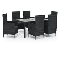 7-piece garden dining set with cushions polyrattan black, 3094868 - Garden Furniture