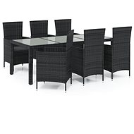 7-piece garden dining set with cushions polyrattan black, 3094869 - Garden Furniture
