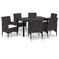 7-piece garden dining set with cushions polyrattan brown , 3094994 - Garden Furniture
