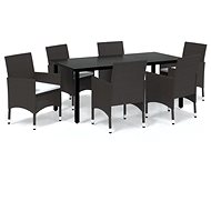 7-piece garden dining set with cushions polyrattan brown , 3094995 - Garden Furniture