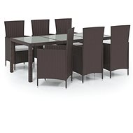 7-piece garden dining set with cushions polyrattan brown, 3094821 - Garden Furniture