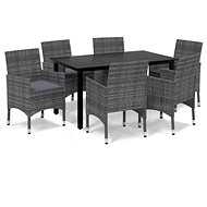 7-piece garden dining set with cushions polyrattan grey , 3094982 - Garden Furniture