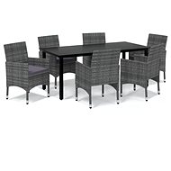7-piece garden dining set with cushions polyrattan grey , 3094983 - Garden Furniture