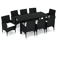 9-piece garden dining set with cushions polyrattan black , 3094978 - Garden Furniture