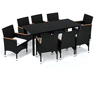 9-piece garden dining set with cushions polyrattan black , 3095002 - Garden Furniture