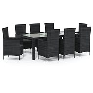 9-piece garden dining set with cushions polyrattan black, 3094870 - Garden Furniture