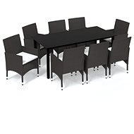 9-piece garden dining set with cushions polyrattan brown , 3094996 - Garden Furniture