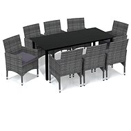 9-piece garden dining set with cushions polyrattan grey , 3094984 - Garden Furniture