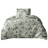 4sleep Bavlněné saténové povlečení 140 × 200, 70 × 90 cm ,pivoňky zelené - Bed Linen