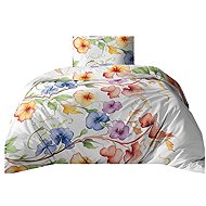 4sleep Bavlněné saténové povlečení 140 × 200, 70 × 90 cm, vodové květy barevné na bílé - Bed Linen