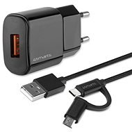 4smarts Wall Charger VoltPlug QC3.0 18W with Quick Charge and ComboCord USB-A to USB-C and Micro-USB - AC Adapter