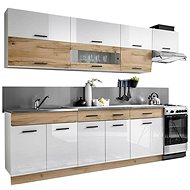 Nejlevnější nábytek Lisensen 280 cm, dekor dub wotan, bílý lesk - Kitchen Unit
