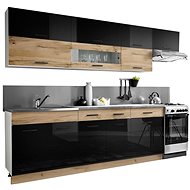 Nejlevnější nábytek Lisensen 280 cm, dekor dub wotan, černý lesk - Kitchen Unit