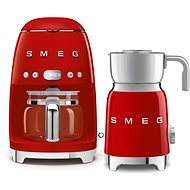 SMEG 50's Retro Style 1,4l 10 cup red + SMEG 50's Retro Style 0,6l red milk frother - Set