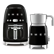 SMEG 50's Retro Style 1,4l 10 cup black + SMEG 50's Retro Style 0,6l black milk frother - Set