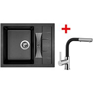 Sinks Crystal 615 Metalblack + Enigma S GR - Kitchen Sink and Tap Set