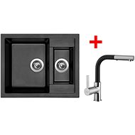 Sinks Crystal 615.1 Metalblack + Enigma S GR - Kitchen Sink and Tap Set