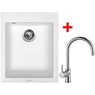 Sinks Cube 410 Milk + Vitalia - Kitchen Sink and Tap Set