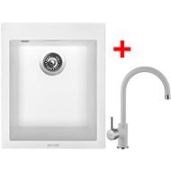 Sinks Cube 410 Milk + Vitalia GR - Kitchen Sink and Tap Set