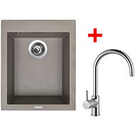 Sinks Cube 410 Truffle + Vitalia - Kitchen Sink and Tap Set