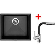 Sinks Frame 457 Metalblack + Enigma S GR - Kitchen Sink and Tap Set